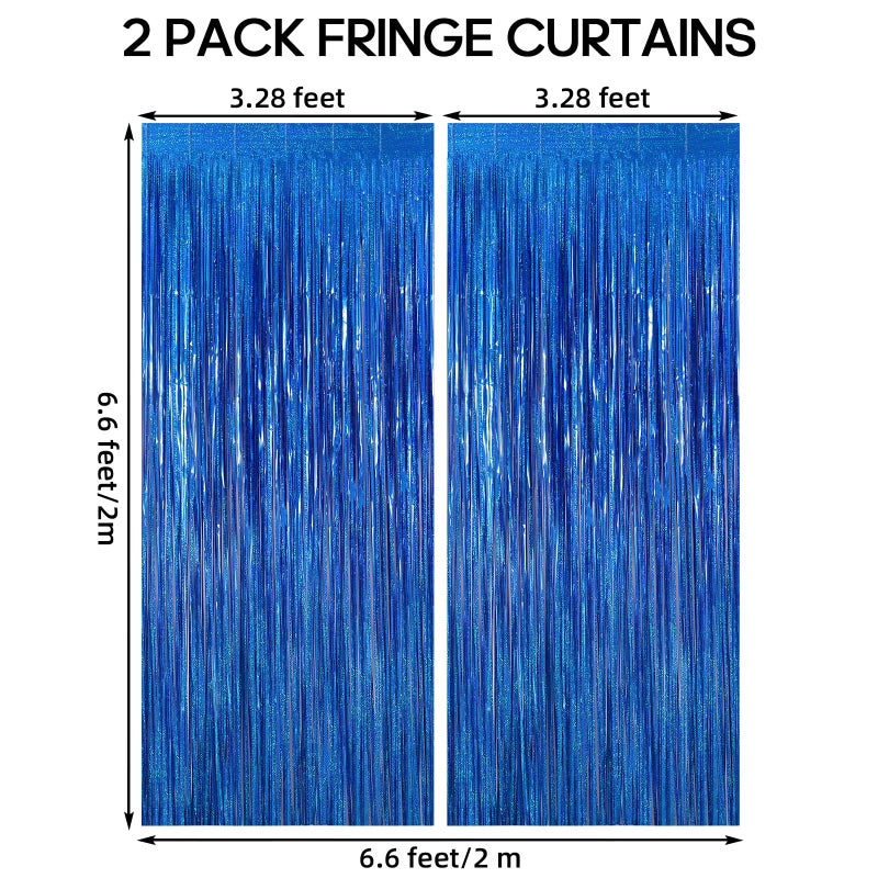 TOTAFAM 2 Pack Fringe Curtains Backdrops, Foil Fringe Curtains, Door Streamers for Birthday Wedding Bridal Shower Holiday Graduation Party Decorations, Photo Booth Backdrops Glitter Blue - Image 3